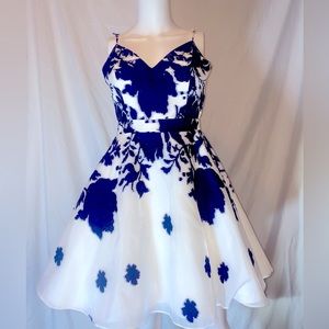 White and Navy Blue floral print Mini dress from Xscape
